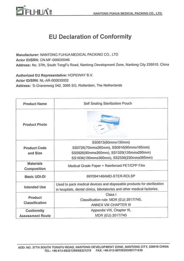 Doc de la UE (bolsa de esterilización de auto sellado)